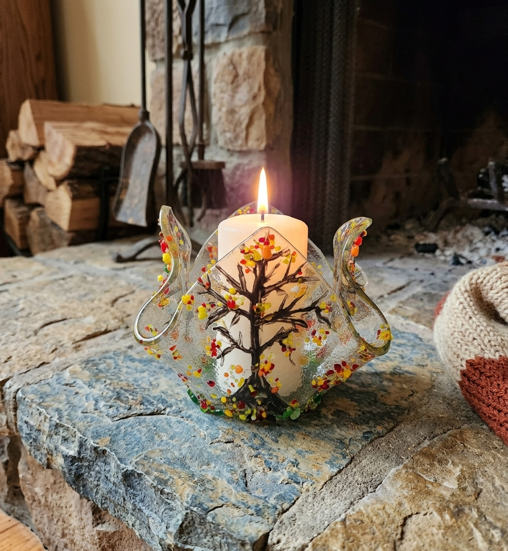 Fall Fused Glass Candle Holder